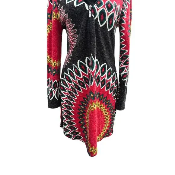 Aryeh Sweater Dress Women's MEDIUM Boho Geometric Mini Zip Front Long Sleeve - Picture 5 of 9